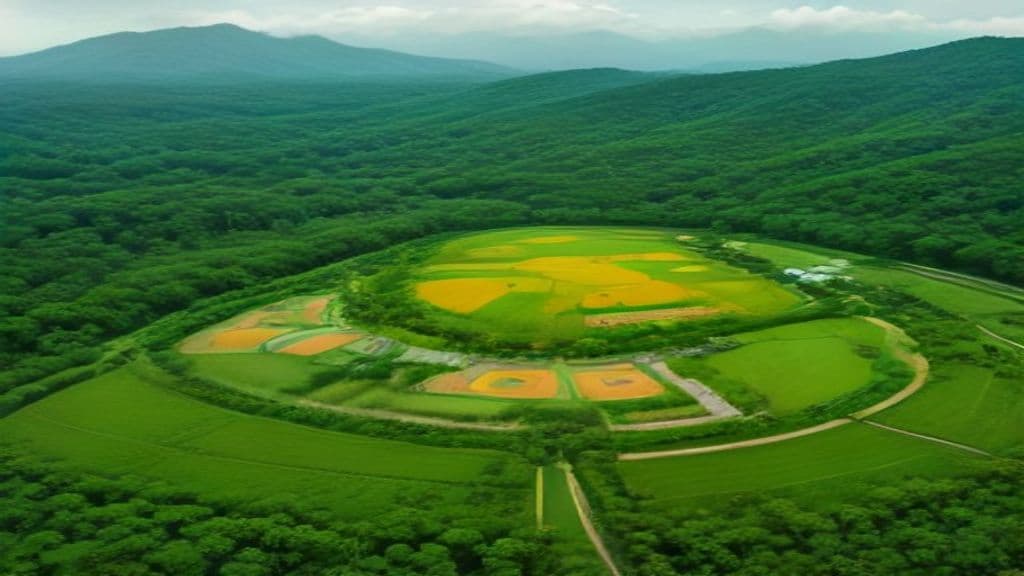 Layered tropical farm seen from above